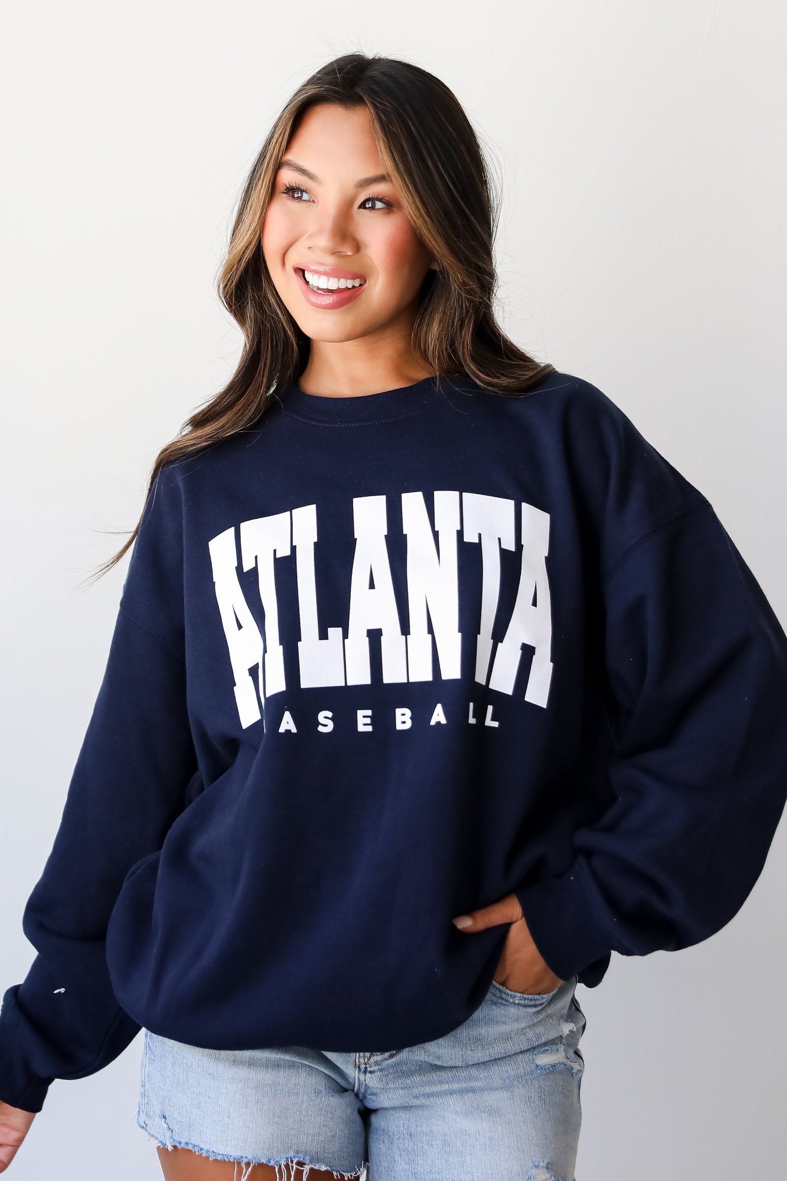 Navy Atlanta Baseball Sweatshirt CH15