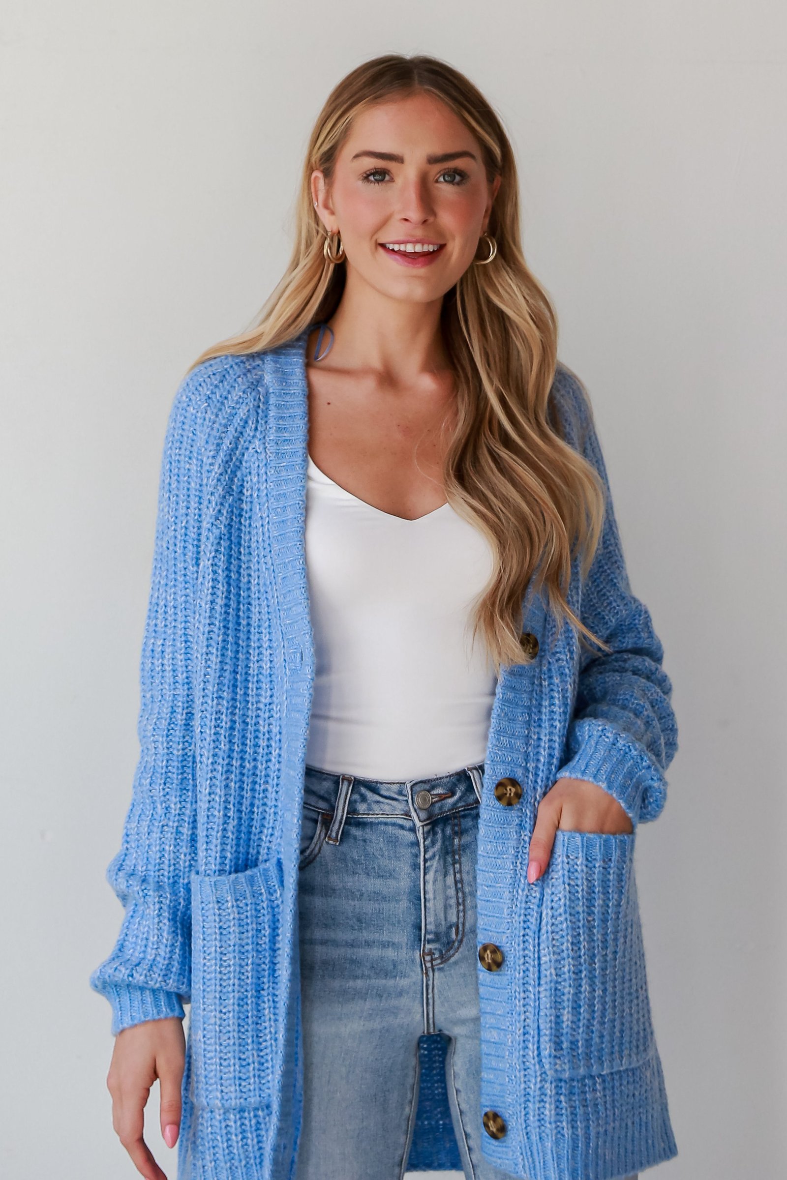 All Up To You Blue Oversized Sweater Cardigan CH1