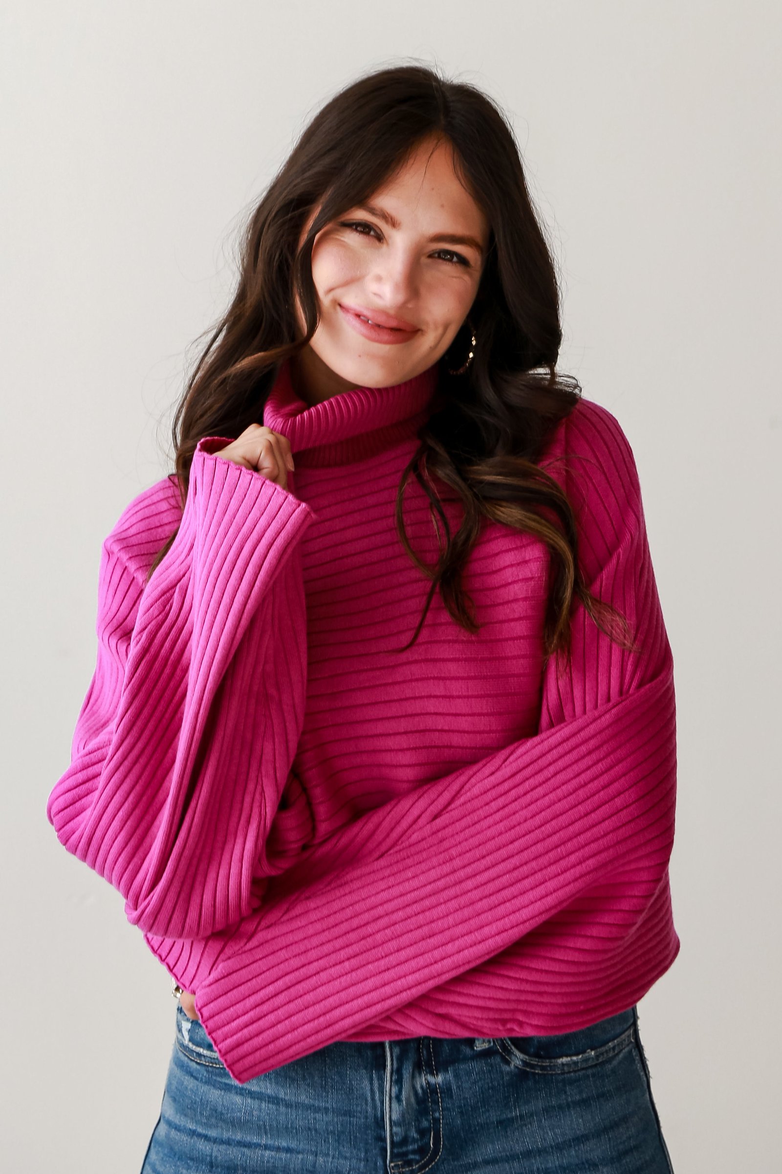 Posh Favorite Fuchsia Ribbed Turtleneck Sweater CH8