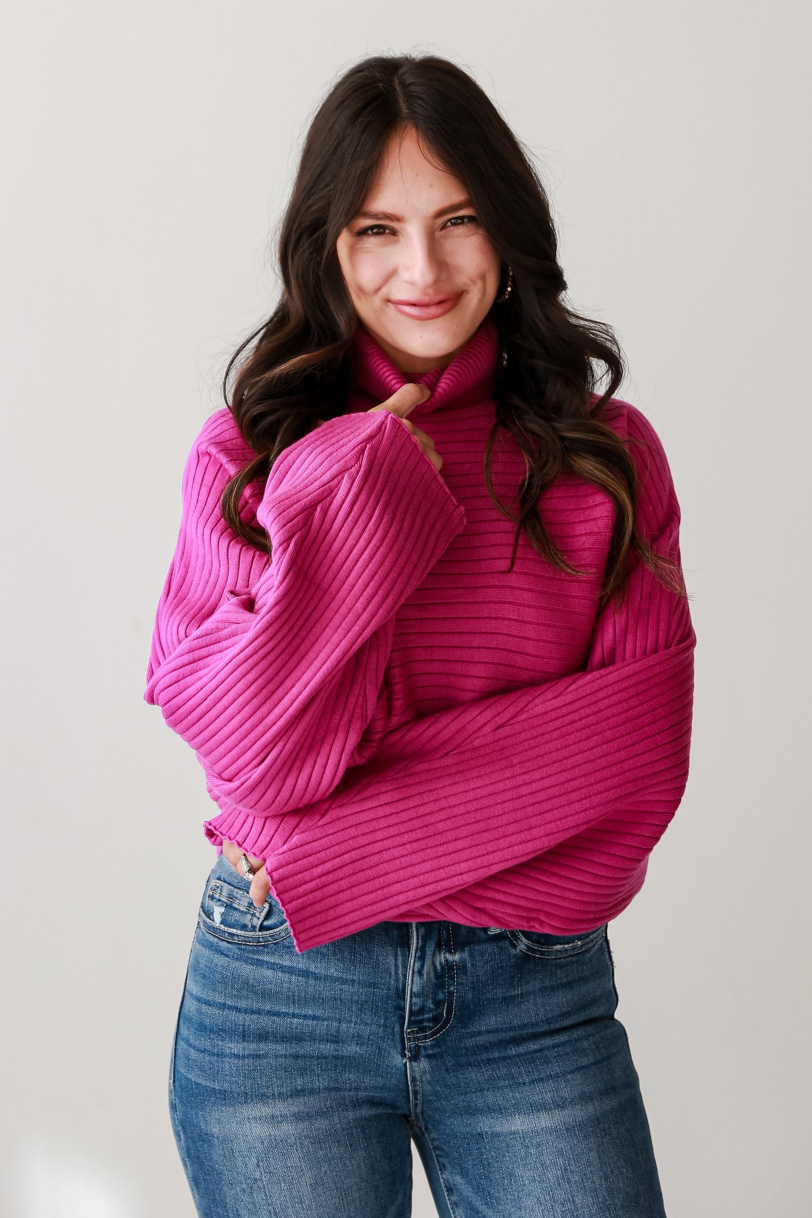 Posh Favorite Fuchsia Ribbed Turtleneck Sweater CH8