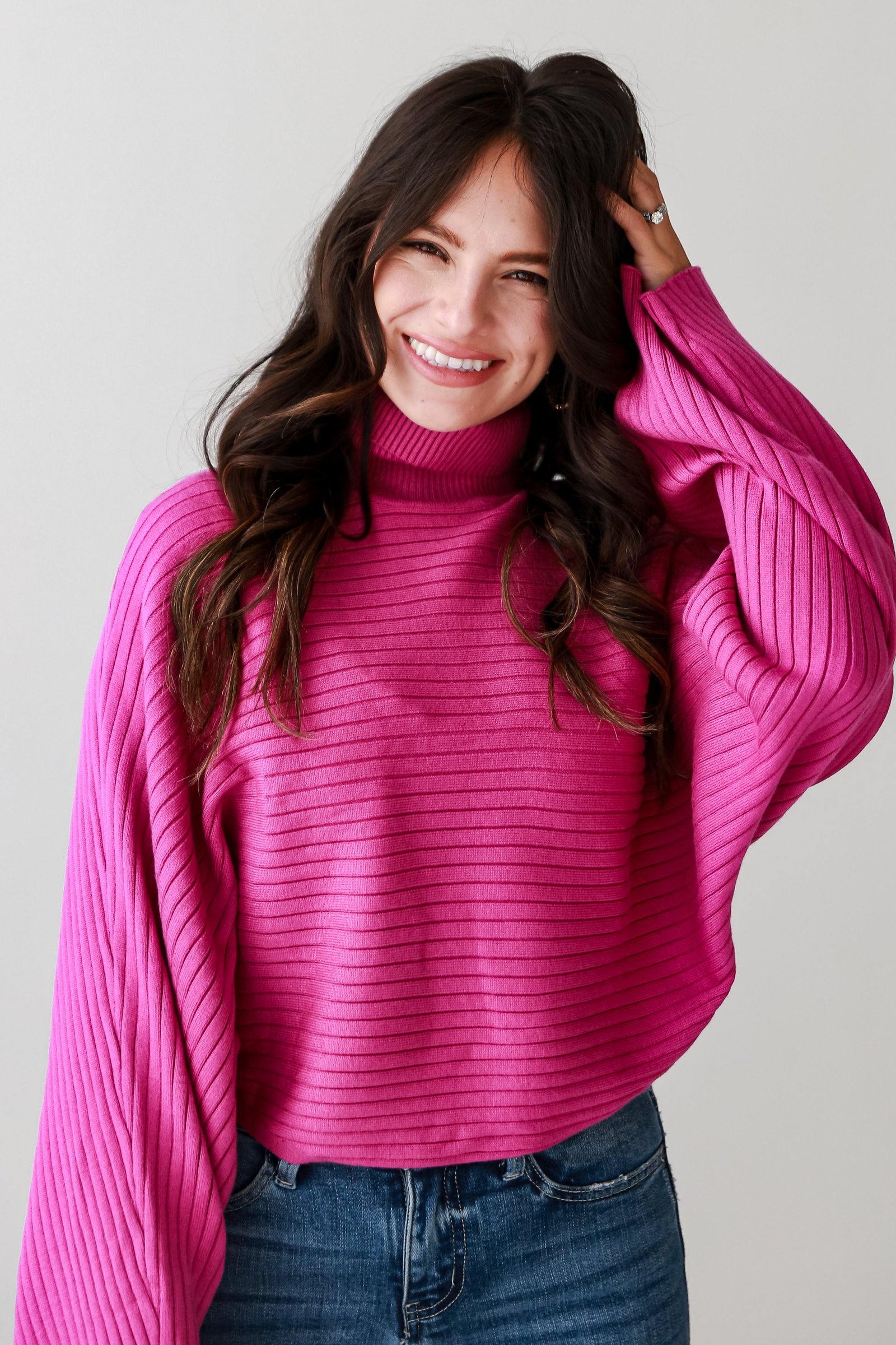 Posh Favorite Fuchsia Ribbed Turtleneck Sweater CH8