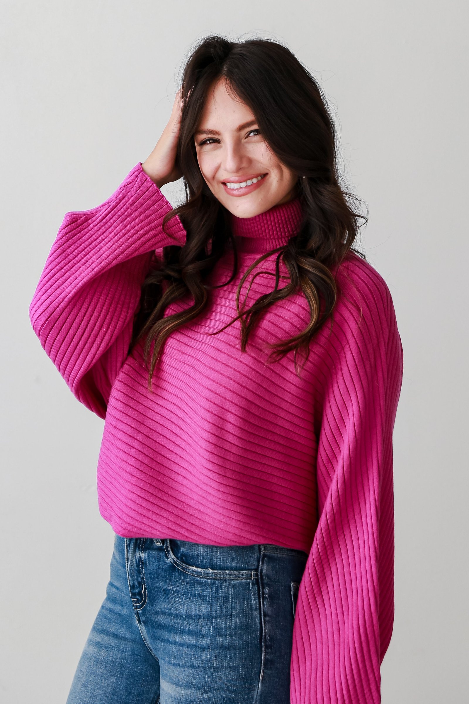 Posh Favorite Fuchsia Ribbed Turtleneck Sweater CH8