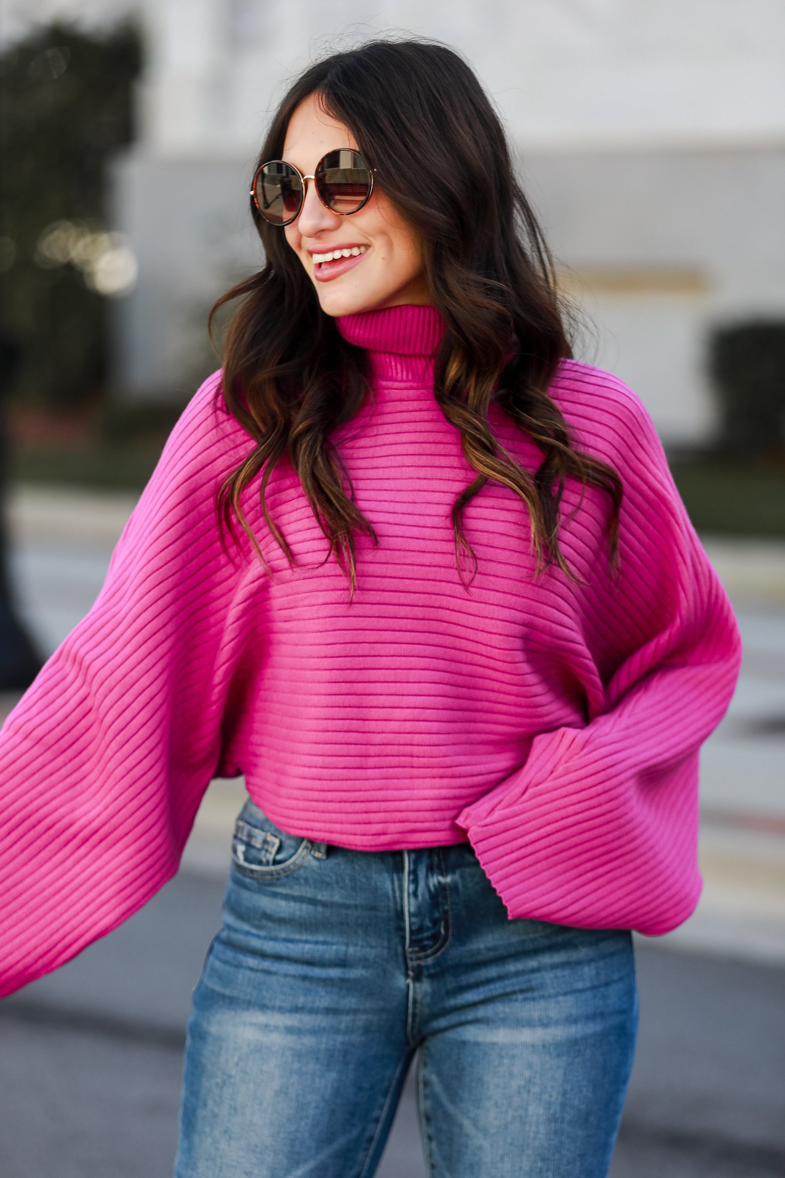 Posh Favorite Fuchsia Ribbed Turtleneck Sweater CH8