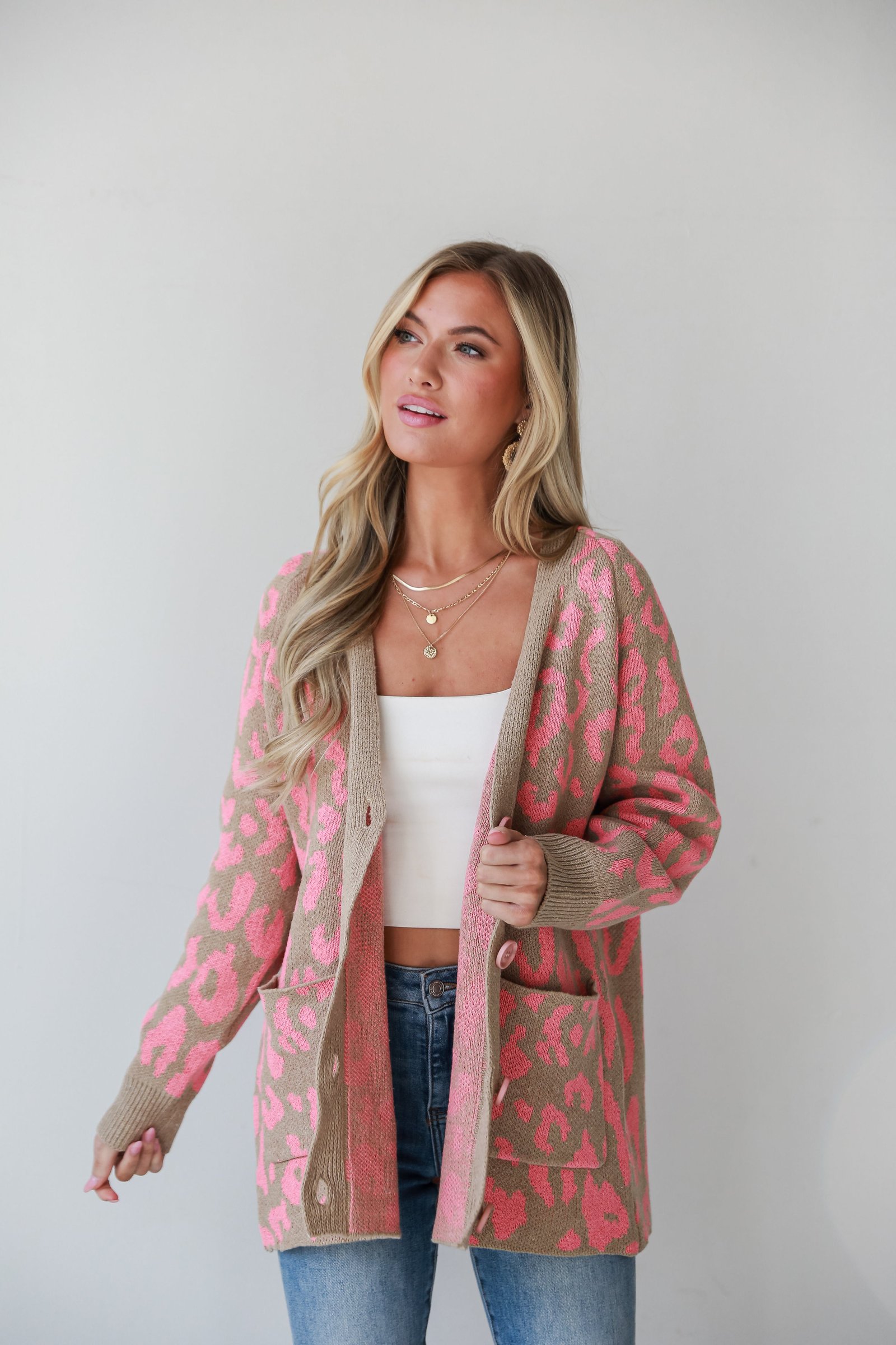 Fierce Darling Pink Leopard Sweater Cardigan CH5