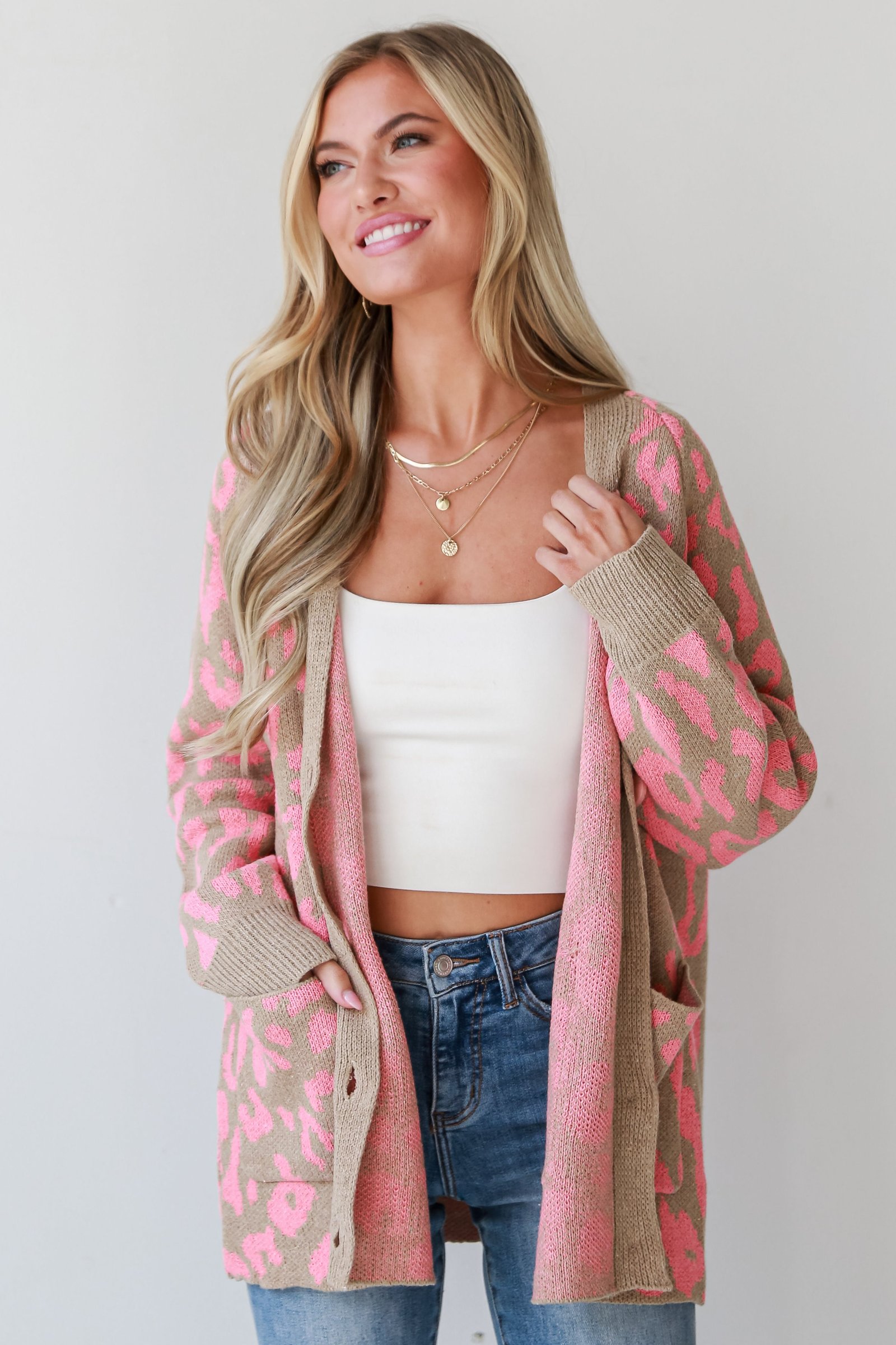 Fierce Darling Pink Leopard Sweater Cardigan CH5