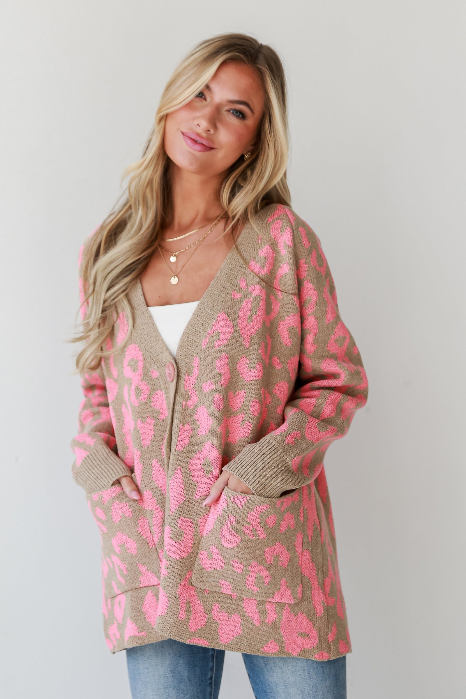 Fierce Darling Pink Leopard Sweater Cardigan CH5