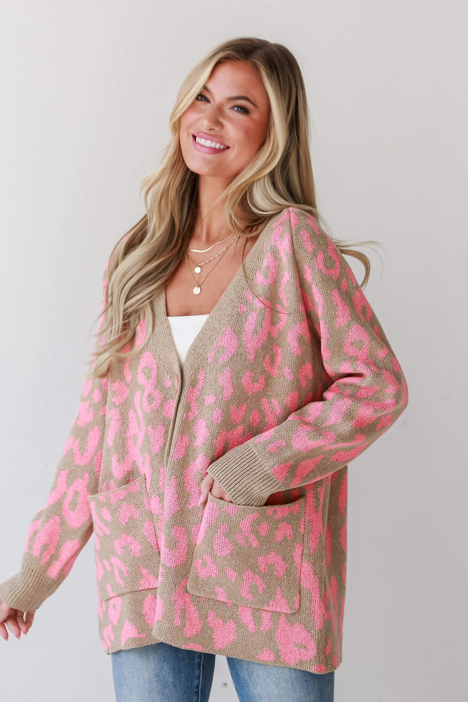 Fierce Darling Pink Leopard Sweater Cardigan CH5