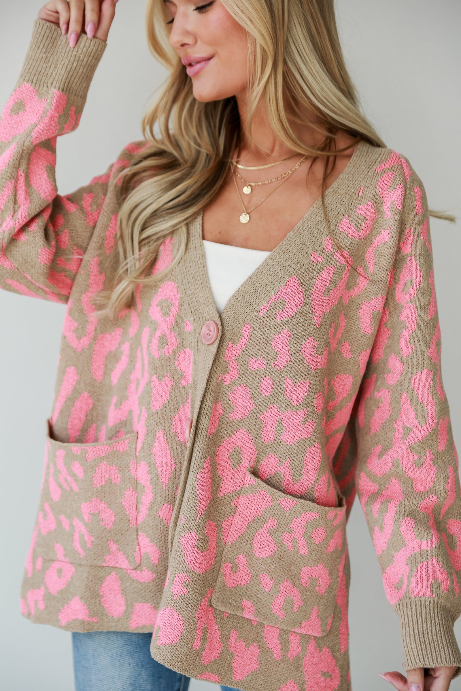 Fierce Darling Pink Leopard Sweater Cardigan CH5