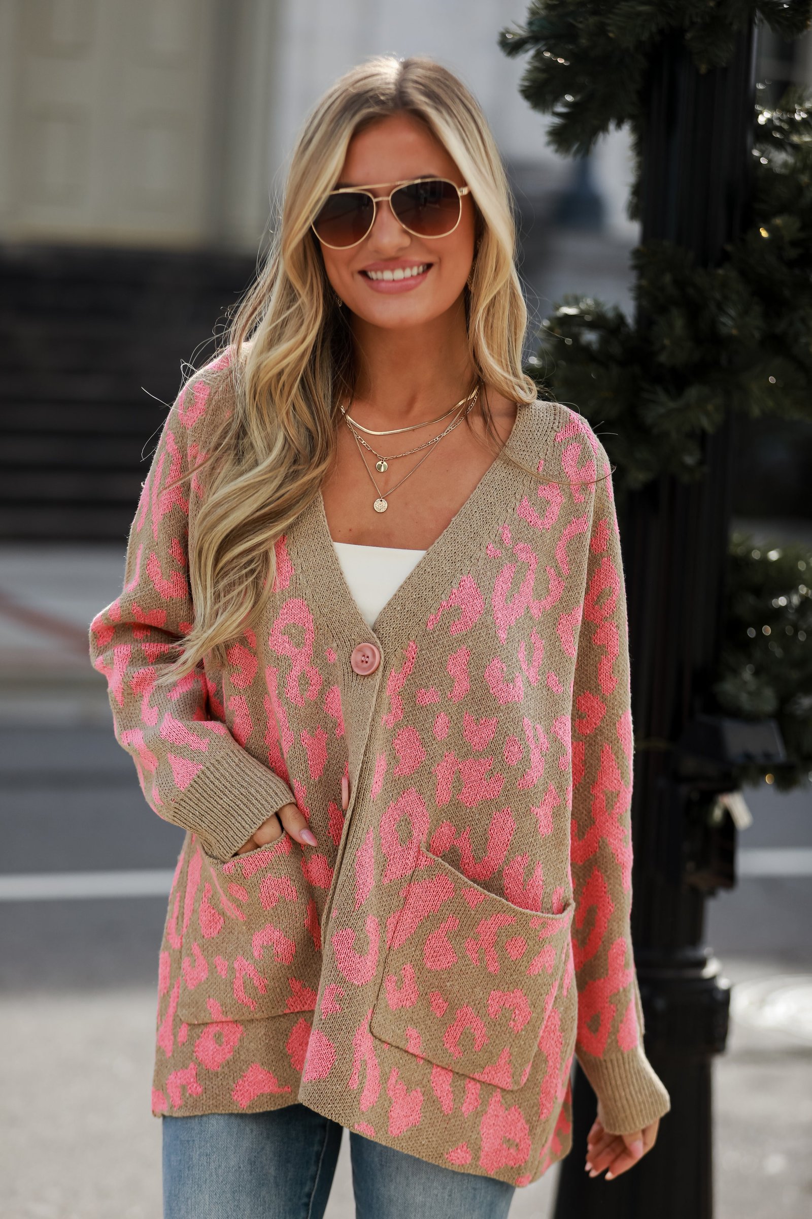 Fierce Darling Pink Leopard Sweater Cardigan CH5