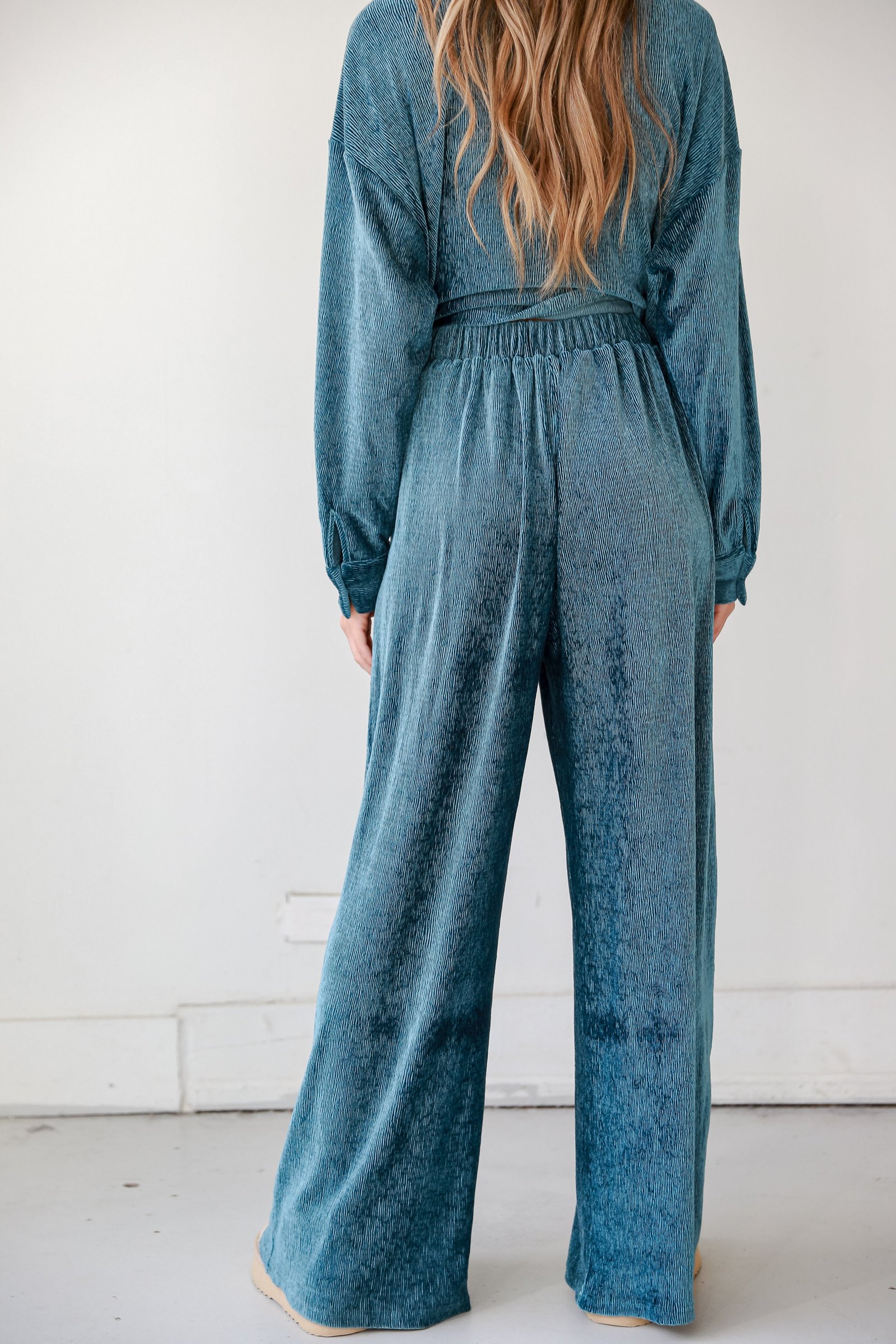 Luxurious Dream Teal Velvet Plisse Pants CH7